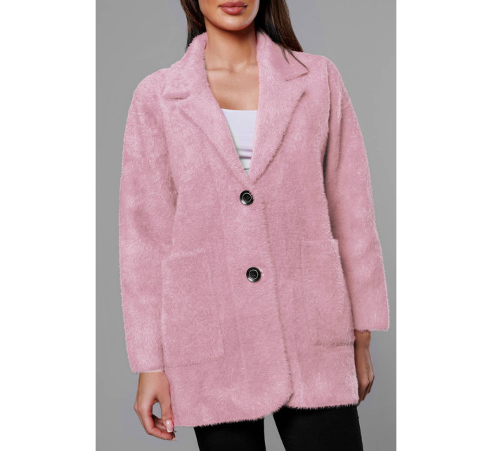 Krátký vlněný přehoz přes obleční typu alpaka v bledě růžové barvě (7108-1)