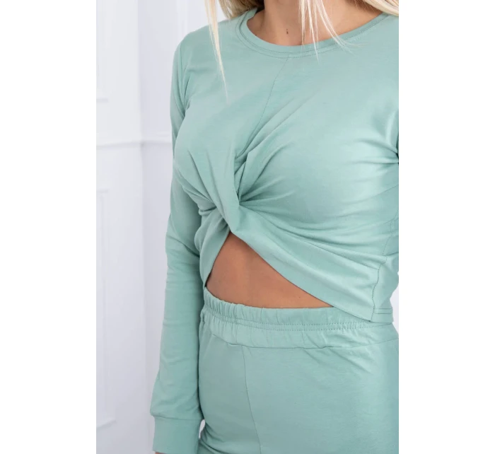 Súprava s riasením na blúzke tmavo mätovej farby