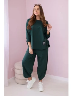 Bavlnená mikina nohavice set tmavozelená