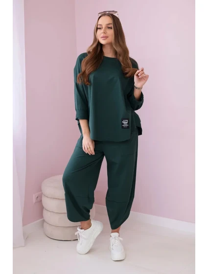 Bavlnená mikina nohavice set tmavozelená Bavlnená mikina nohavice set tmavozelená