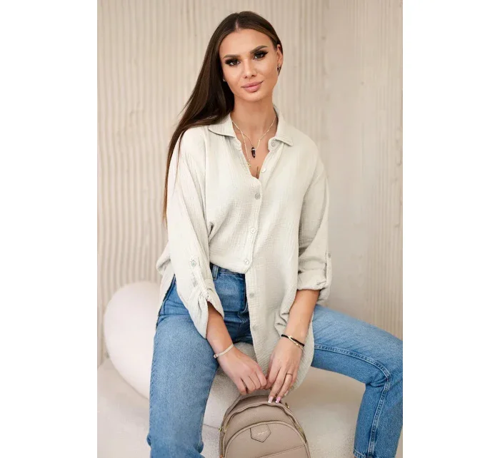 Bavlnená mušelínová oversize košeľa tmavo béžová