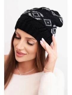 Dámska zimná vlnená čiapka s geometrickým vzorom K434 black + grey