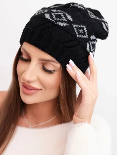 Dámská zimní čepice z vlny s geometrickým vzorem model 21867910 černá + šedá - K-Fashion