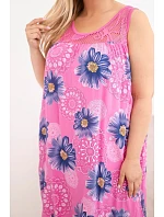 Dámské šaty Plus Size z viskózy s květinami s krajkovým výstřihem růžová