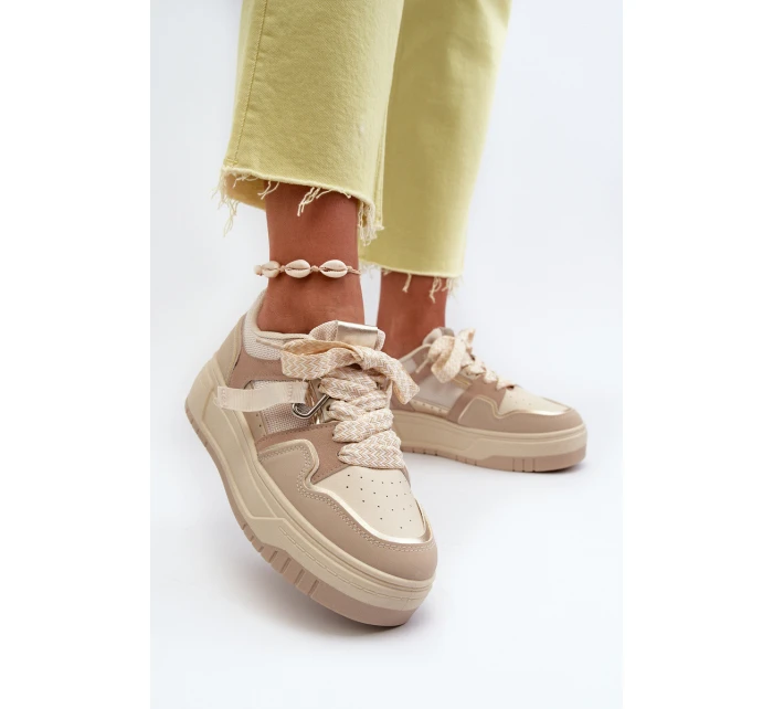 Dámské tenisky na platformě z ekokože béžové model 21657725 - Boto Dámské tenisky na platformě z ekokože béžové model 21657725 - Boto