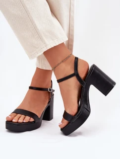 Eko Kožené Sandály Na Podpatku Černé model 21699452 - Boto