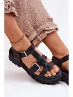 Sandały Damskie Eko Skórzane Z Klamrami Czarne Jeneliena Sandały Damskie Eko Skórzane Z Klamrami Czarne Jeneliena
