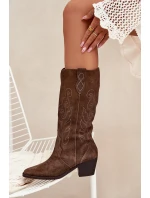 Semišové Dámské Boty Na Podpatku Hnědé model 21705050 - Zazoo Semišové Dámské Boty Na Podpatku Hnědé model 21705050 - Zazoo