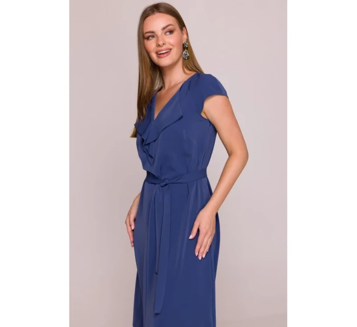 model 21154812 Šaty bez rukávů s volánkovým výstřihem modré - STYLOVE