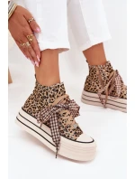 Dámske tenisky na platforme so stuhou a zipsom Mavara - panther