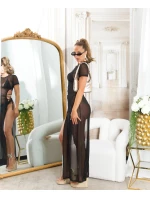 Dámske sexi plážové šaty zo sieťoviny s XXL rozparkom 210221 black - Koucla