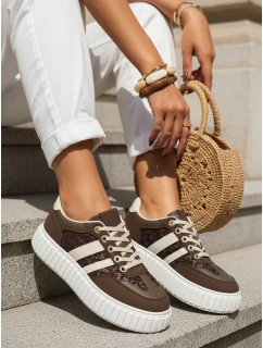 Dámske kožené tenisky na hrubej platforme hnedej farby FashionStreet ZY1392