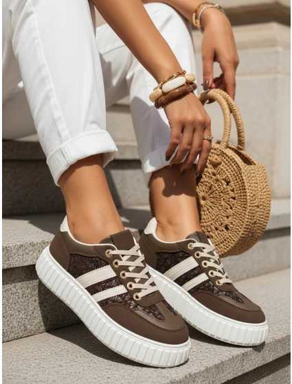 Dámske kožené tenisky na hrubej platforme hnedej farby FashionStreet ZY1392 Dámske kožené tenisky na hrubej platforme hnedej farby FashionStreet ZY1392