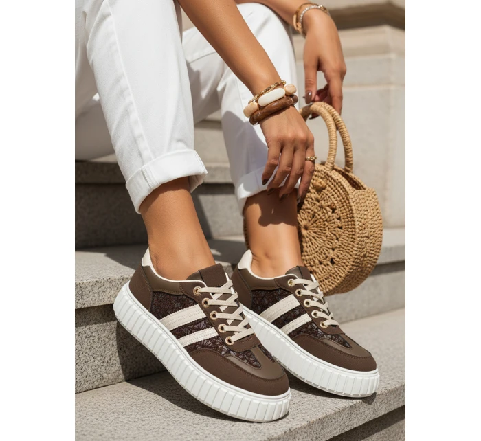 Dámske kožené tenisky na hrubej platforme hnedej farby FashionStreet ZY1392 Dámske kožené tenisky na hrubej platforme hnedej farby FashionStreet ZY1392