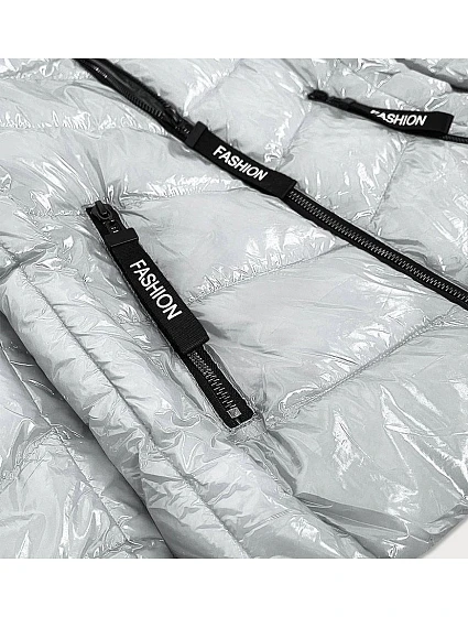 Lesklá stříbrná dámská bunda s kapucí model 16147072 - S'WEST