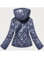 Šedá a svetlomodrá lesklá dámska bunda (BR9756-72)