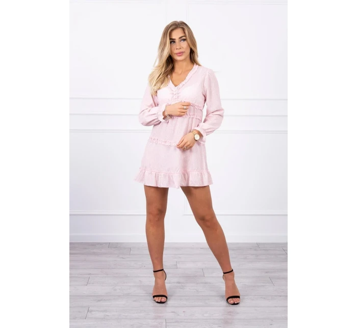 Šaty s ozdobnými volánky pudrově růžové