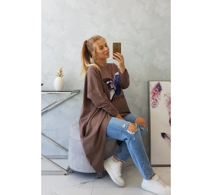 Halenka s oversize potiskem mocca Halenka s oversize potiskem mocca