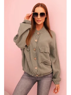 Dámske mušelínové tričko s dlhým rukávom khaki