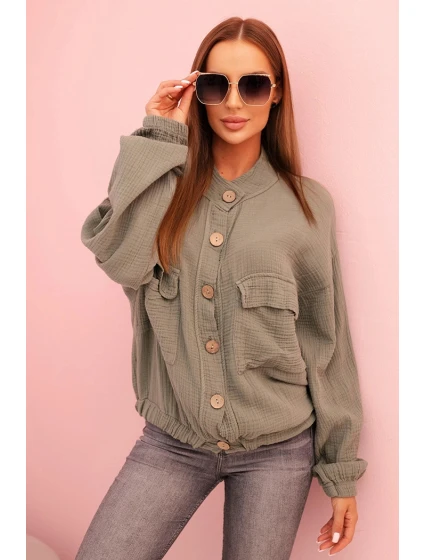 Dámske mušelínové tričko s dlhým rukávom khaki