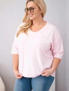 Dámská bavlněná oversize halenka Plus Size s výstřihem do V model 22036087 růžová - K-Fashion