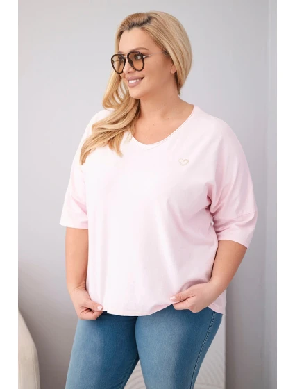 Dámská bavlněná oversize halenka Plus Size s výstřihem do V model 22036087 růžová - K-Fashion