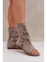 Zazoo 3437 Damskie Zamszowe Sandały Z Cholewką Na Zamek Beżowe