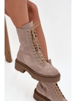 Botki Workery Damskie Z Naturalnego Zamsz Ocieplane Zazoo 4213 Beżowe