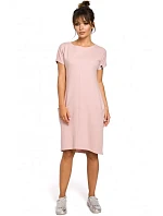 B050 Midi šaty s vreckami vo šve - púdrové