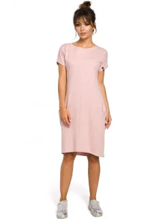 B050 Midi šaty s vreckami vo šve - púdrové