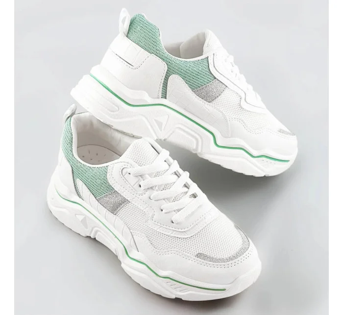 Bielo-mätové dámske sneakersy s brokátovými vsadkami (LU-2)