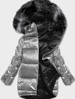 Obojstranná oversize bunda v sivej a čiernej farbe (h-1088-61)