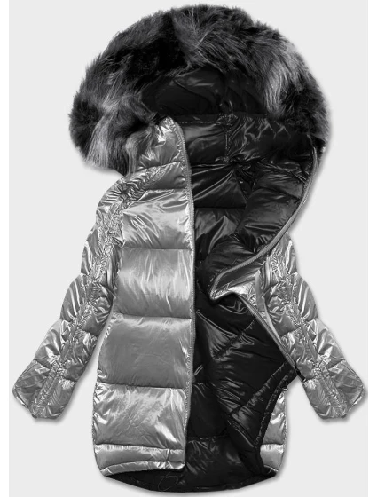 Šedo-čierna obojstranná oversize bunda (h-1088-61)