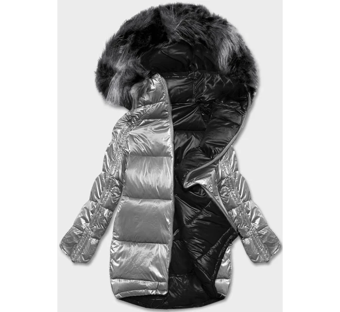 Šedo-čierna obojstranná oversize bunda (h-1088-61)