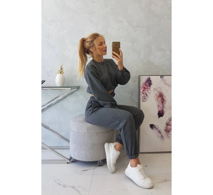 Zateplená súprava s krátkou mikinou grafitová