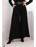 Dámske široké nohavice s opaskom čierne Dámske široké nohavice s opaskom čierne