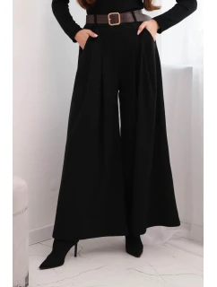 Dámske široké nohavice s opaskom čierne