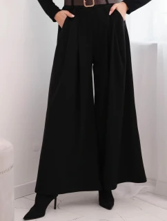Dámske široké nohavice s opaskom čierne