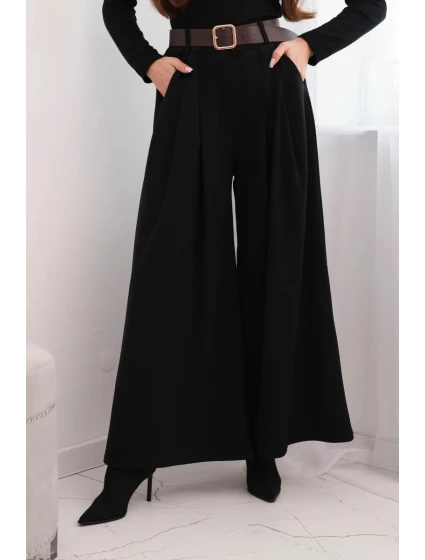 Dámske široké nohavice s opaskom čierne Dámske široké nohavice s opaskom čierne