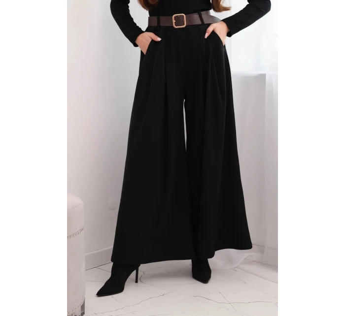 Dámske široké nohavice s opaskom čierne Dámske široké nohavice s opaskom čierne