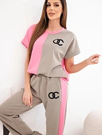 Dámska maslová súprava s oversize mikinou a širokými nohavicami ružová + fango