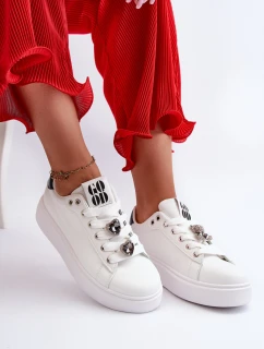 Damskie Sneakersy Na Platformie Z Przypinkami Sercami Białe Azamia
