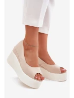 Sandały Damskie Na Koturnie I Platformie Jasnobeżowe Felyra Sandały Damskie Na Koturnie I Platformie Jasnobeżowe Felyra