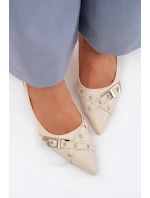 Dámské sandály na podpatku s pásky a sponou Béžové model 22027829 - Boto