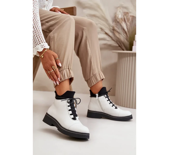 Dámske zateplené členkové topánky z eko kože White Dámske zateplené členkové topánky z eko kože White