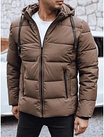 Kurtka męska zimowa pikowana z kapturem brązowa FashionStreet TX5064