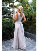 467-2 LOUISE dlhé šaty s výstrihom a rozparkom na nohách - béžové s trblietkami 467-2 LOUISE dlhé šaty s výstrihom a rozparkom na nohách - béžové s trblietkami