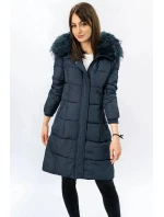 Tmavomodrá dámska prešívaná zimná bunda s kapucňou (7757)