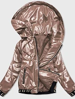 Krátka béžová dámska bunda s kapucňou (B9787-12)