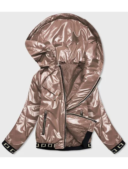 Krátka béžová dámska bunda s kapucňou (B9787-12)